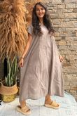 Made in Italy Sa Caleta Cotton Cap Sleeve Pocket Midaxi Dress Mocha